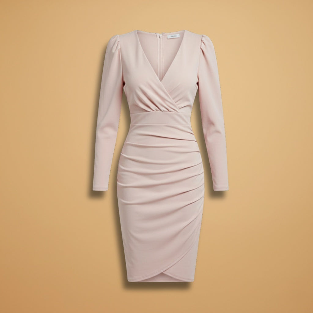 Elsa | Vestido Midi Decote V Mulher Manga Comprida