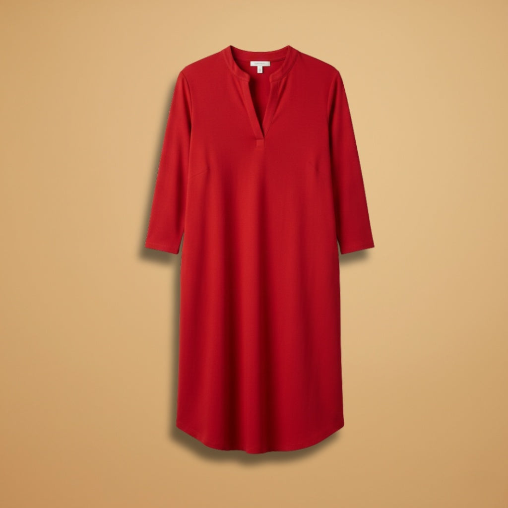 Helena | Vestido Midi Decote V Mulher Manga Comprida