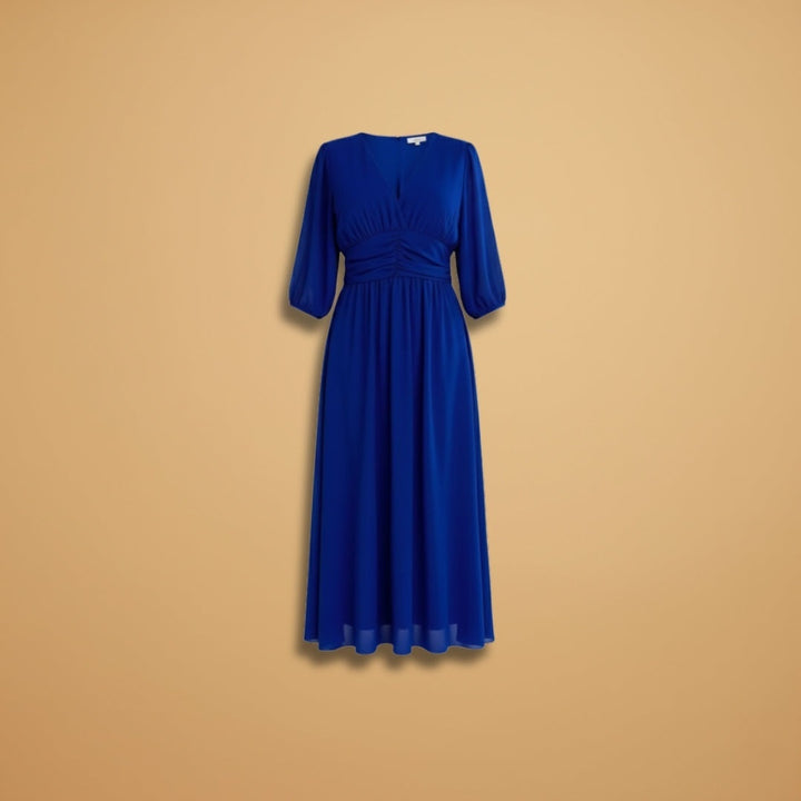 Dina | Vestido Midi Decote V Mulher Manga Comprida