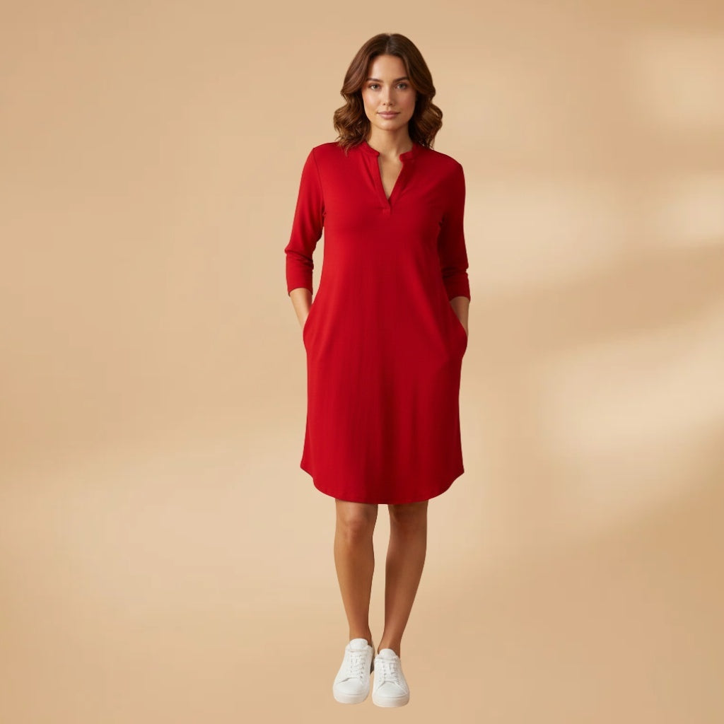 Helena | Vestido Midi Decote V Mulher Manga Comprida