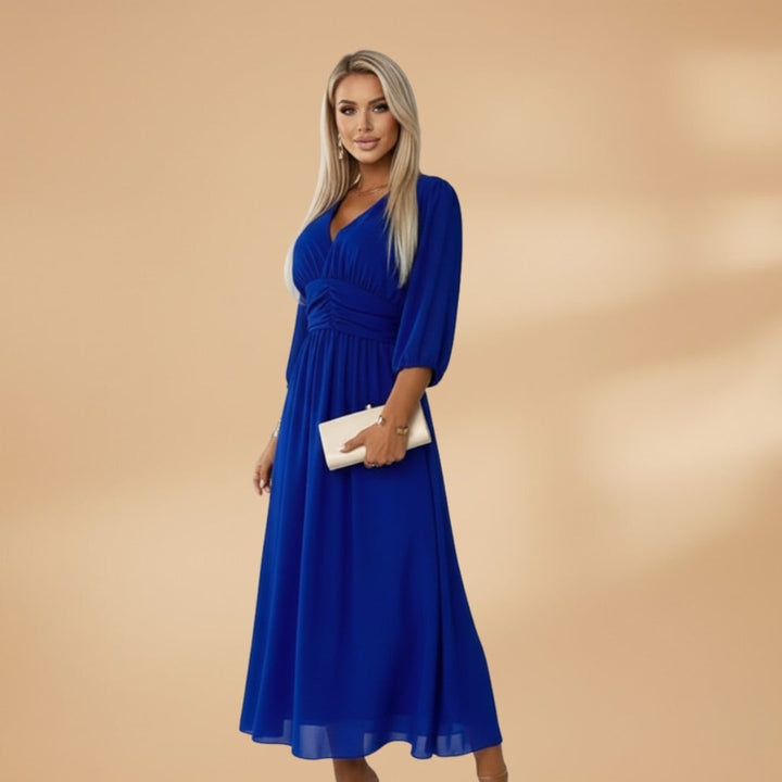 Dina | Vestido Midi Decote V Mulher Manga Comprida