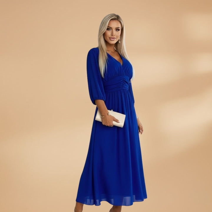 Dina | Vestido Midi Decote V Mulher Manga Comprida