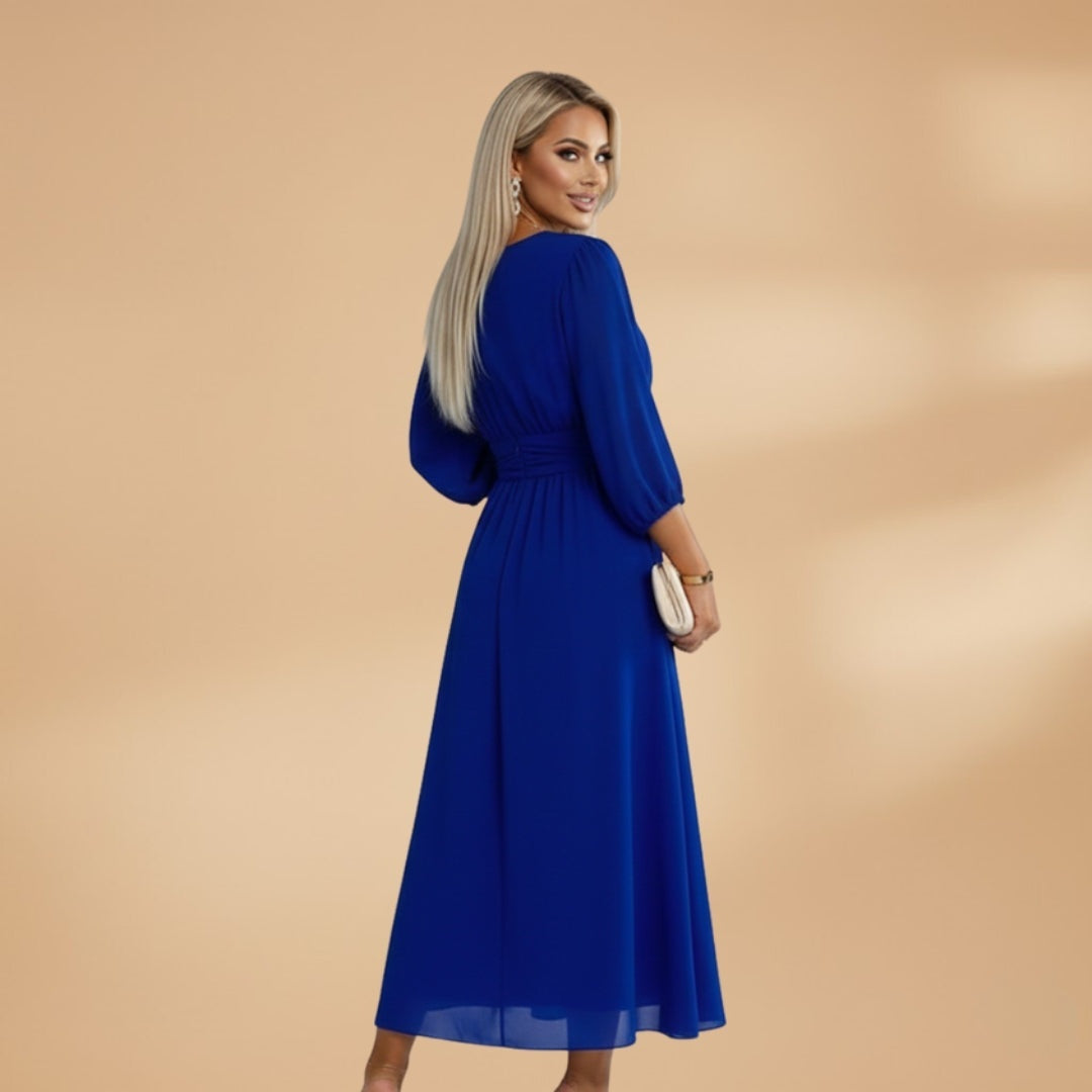 Dina | Vestido Midi Decote V Mulher Manga Comprida