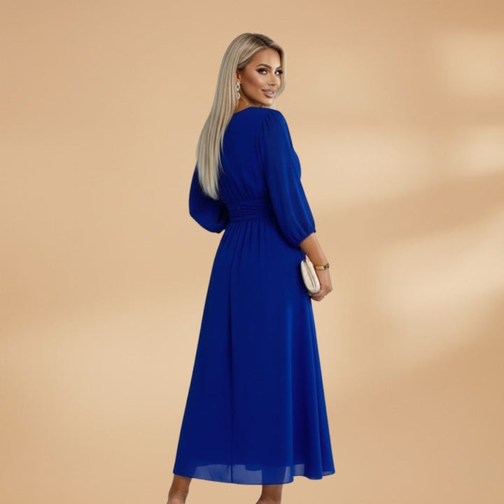 Dina | Vestido Midi Decote V Mulher Manga Comprida
