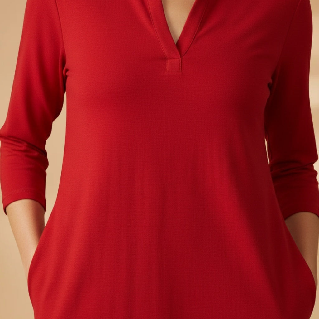 Helena | Vestido Midi Decote V Mulher Manga Comprida
