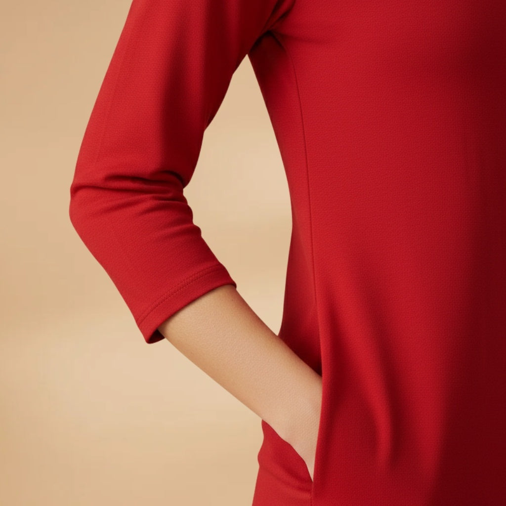 Helena | Vestido Midi Decote V Mulher Manga Comprida
