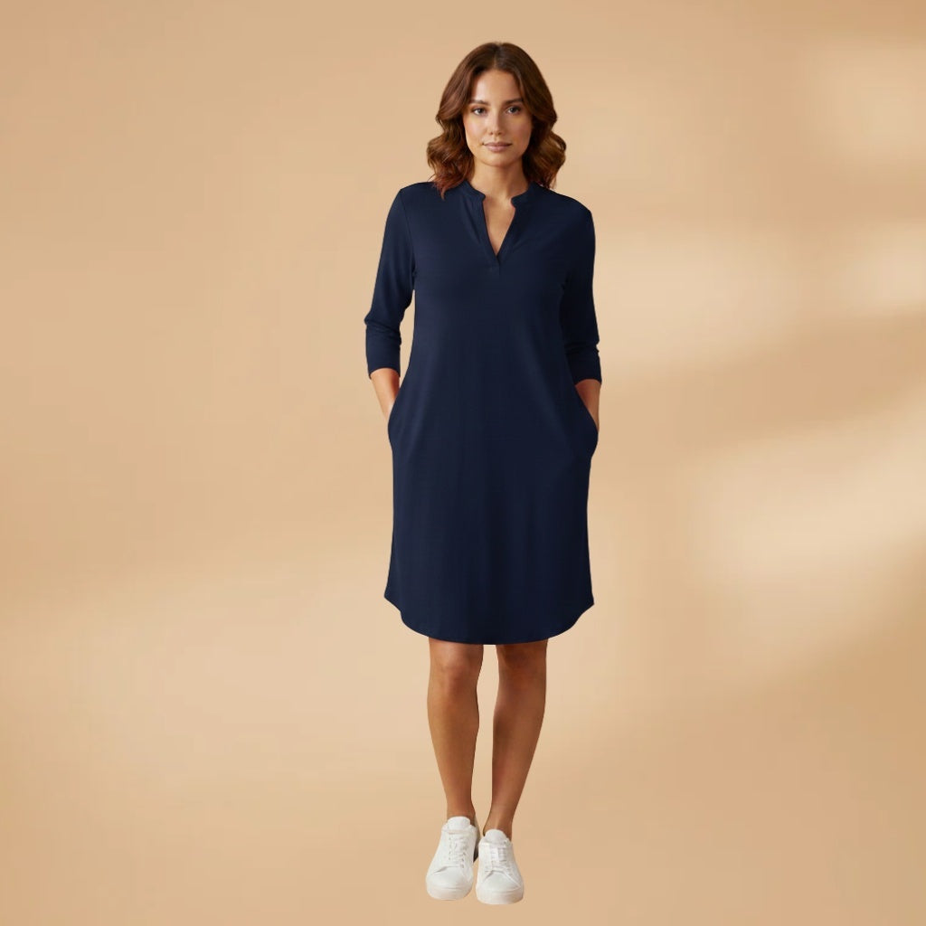 Helena | Vestido Midi Decote V Mulher Manga Comprida