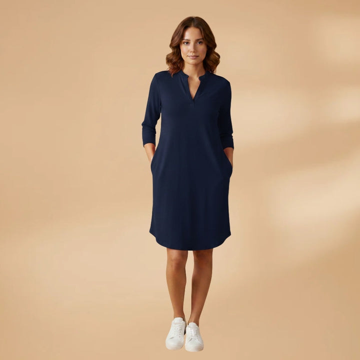 Helena | Vestido Midi Decote V Mulher Manga Comprida