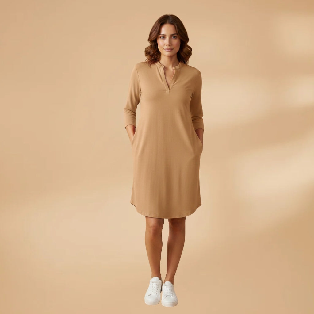 Helena | Vestido Midi Decote V Mulher Manga Comprida