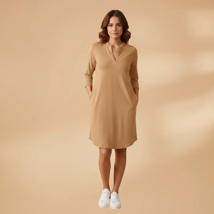 Helena | Vestido Midi Decote V Mulher Manga Comprida