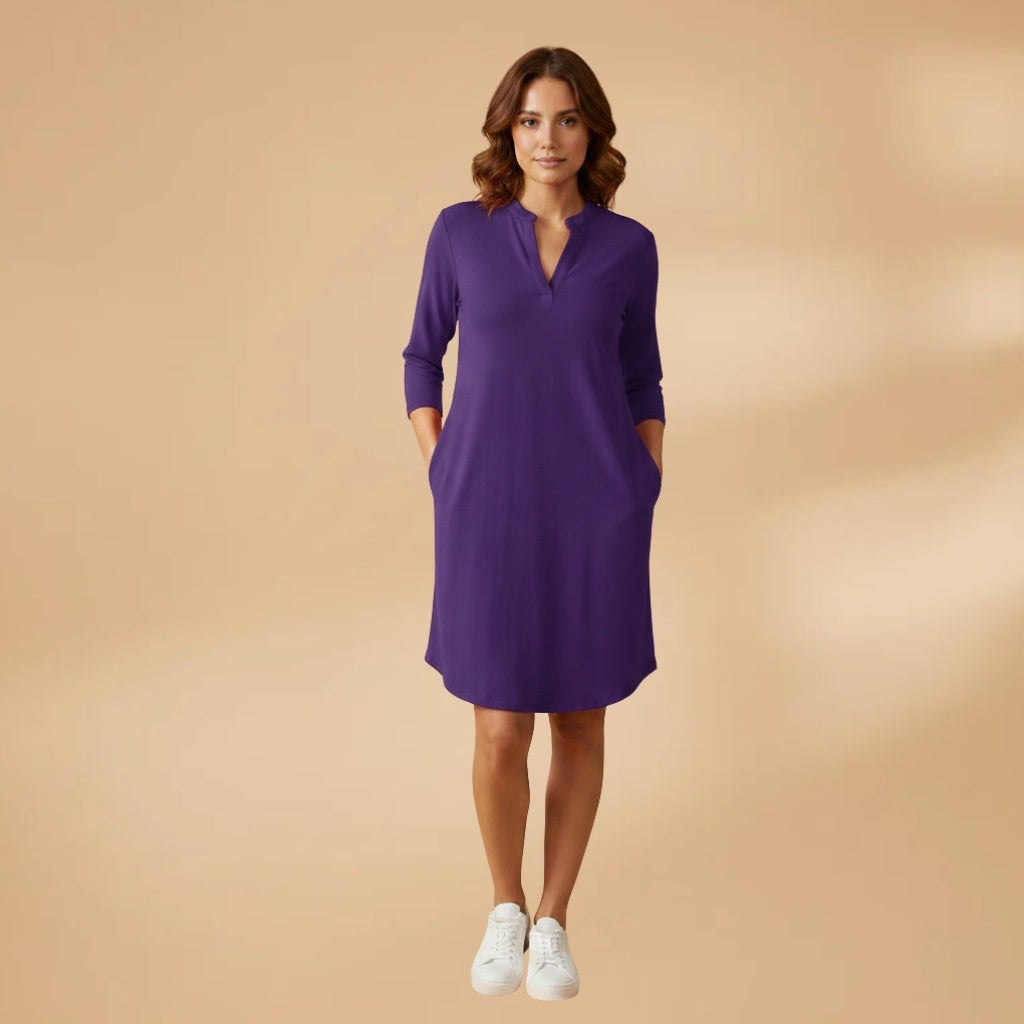 Helena | Vestido Midi Decote V Mulher Manga Comprida