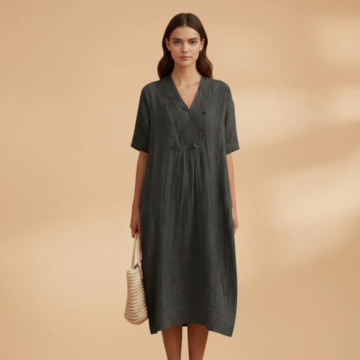 Violeta | Vestido Midi Decote V Mulher Manga Curta