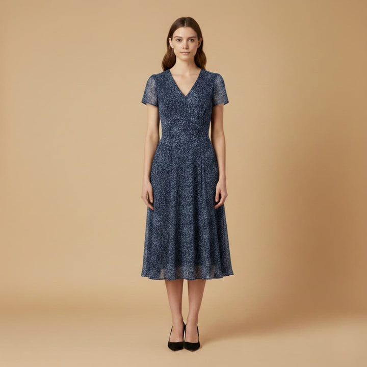 Fernanda | Vestido Midi Decote V Mulher Manga Curta