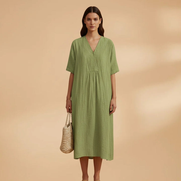 Violeta | Vestido Midi Decote V Mulher Manga Curta