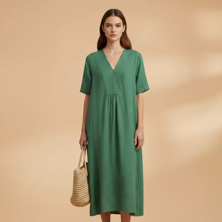 Violeta | Vestido Midi Decote V Mulher Manga Curta