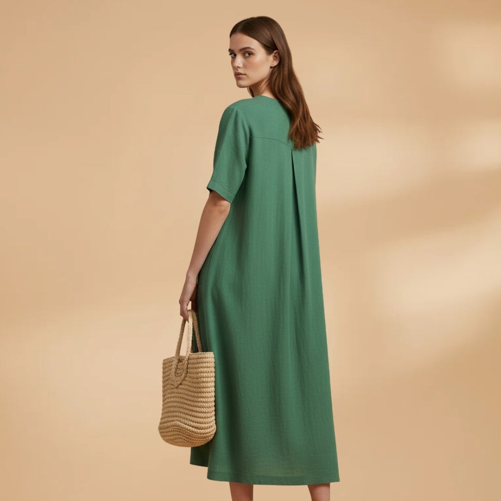 Violeta | Vestido Midi Decote V Mulher Manga Curta