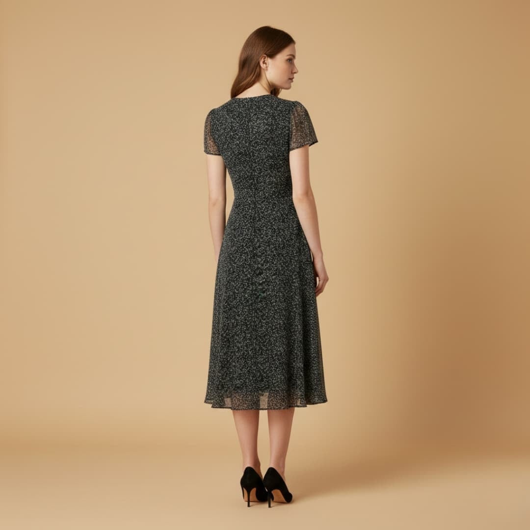 Fernanda | Vestido Midi Decote V Mulher Manga Curta
