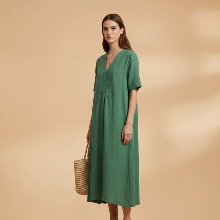 Violeta | Vestido Midi Decote V Mulher Manga Curta