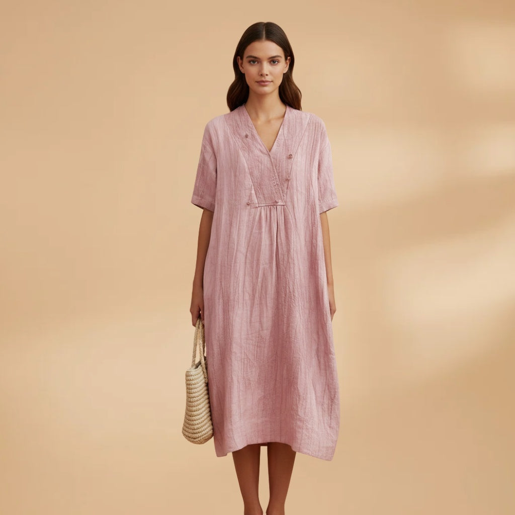 Violeta | Vestido Midi Decote V Mulher Manga Curta