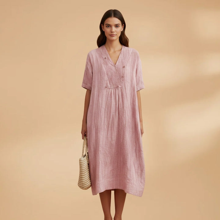 Violeta | Vestido Midi Decote V Mulher Manga Curta