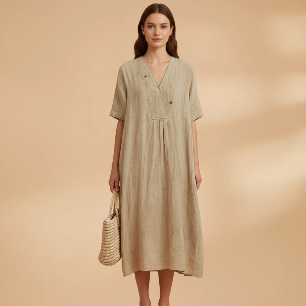 Violeta | Vestido Midi Decote V Mulher Manga Curta
