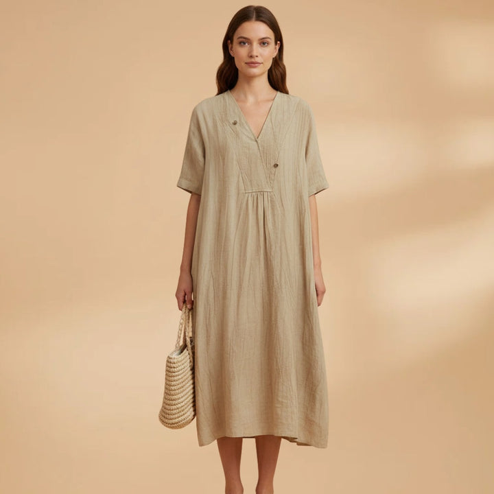 Violeta | Vestido Midi Decote V Mulher Manga Curta