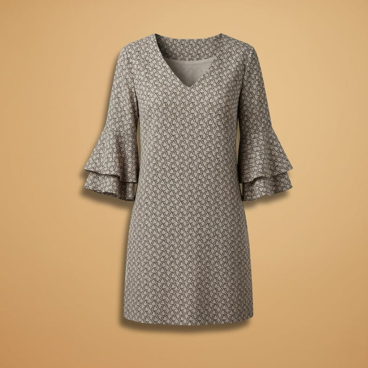 Lara | Vestido Midi Decote V Mulher Mangas Folho