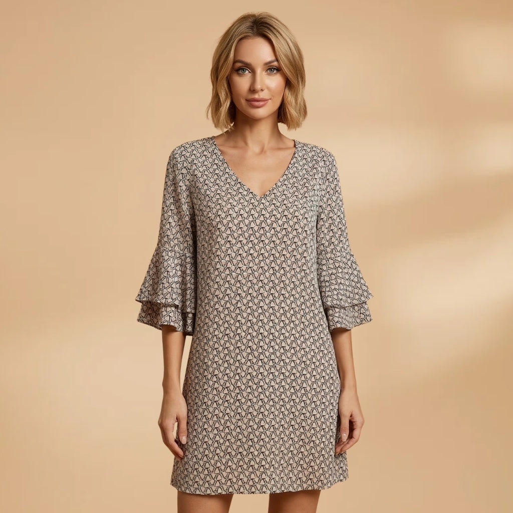 Lara | Vestido Midi Decote V Mulher Mangas Folho