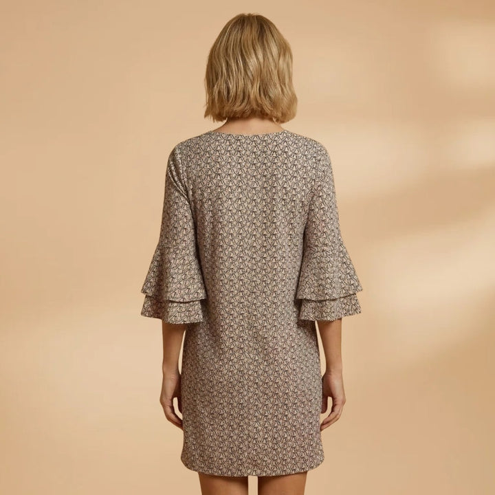 Lara | Vestido Midi Decote V Mulher Mangas Folho
