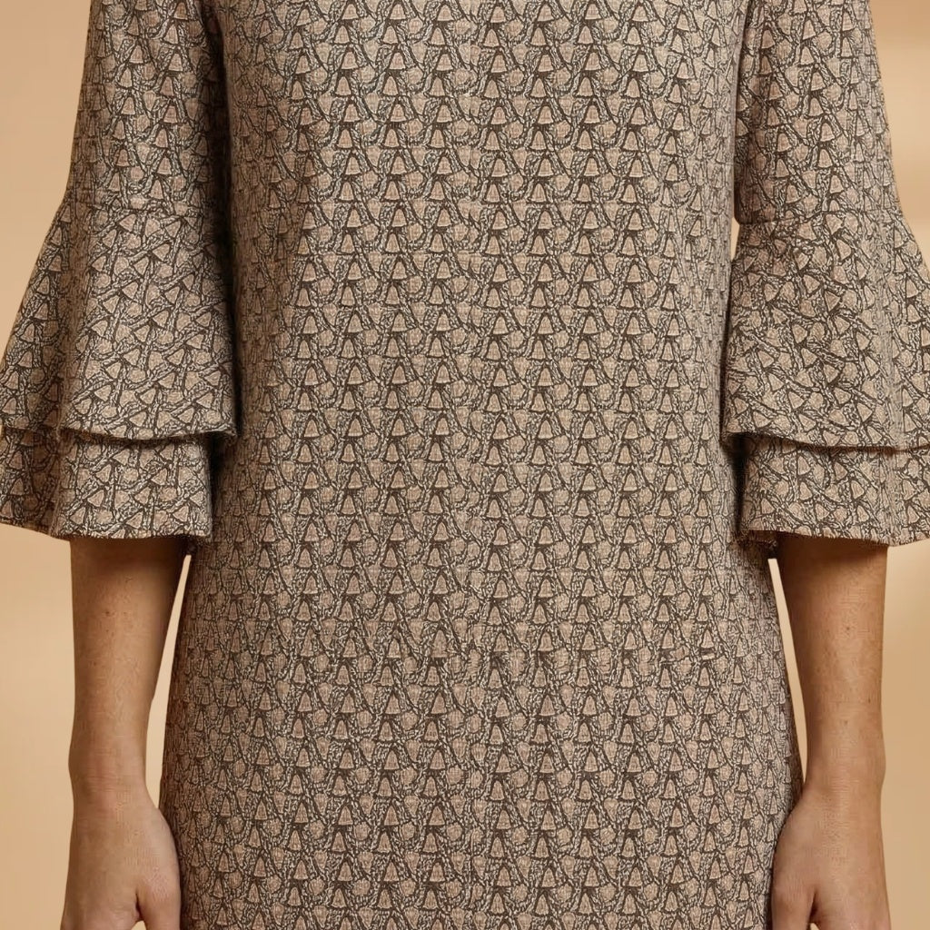 Lara | Vestido Midi Decote V Mulher Mangas Folho