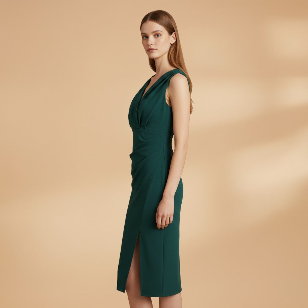 Marta | Vestido Midi Decote V Mulher Sem Mangas