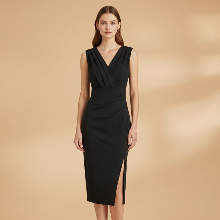 Marta | Vestido Midi Decote V Mulher Sem Mangas