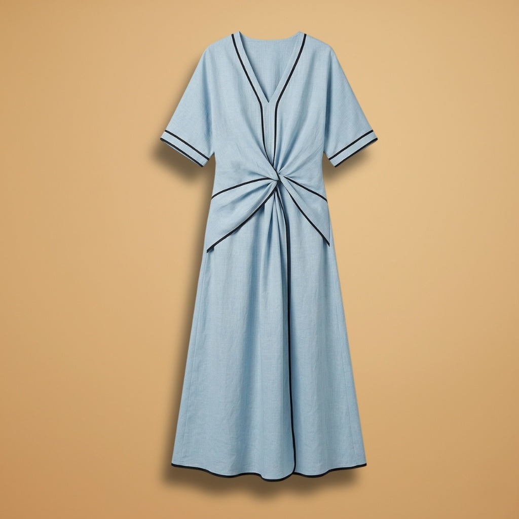 Sofia | Vestido Midi Drapeado Mulher Decote V