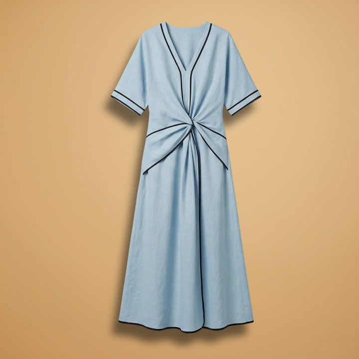 Sofia | Vestido Midi Drapeado Mulher Decote V
