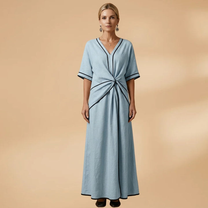Sofia | Vestido Midi Drapeado Mulher Decote V