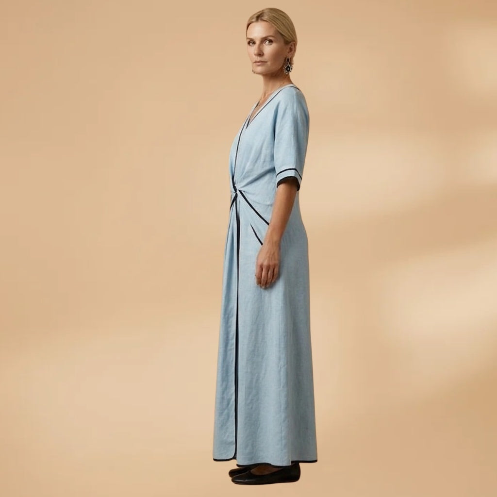 Sofia | Vestido Midi Drapeado Mulher Decote V