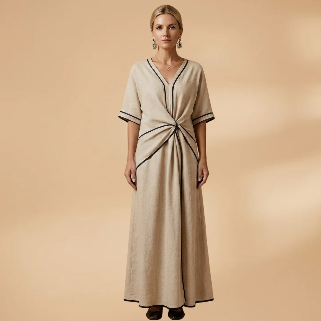 Sofia | Vestido Midi Drapeado Mulher Decote V