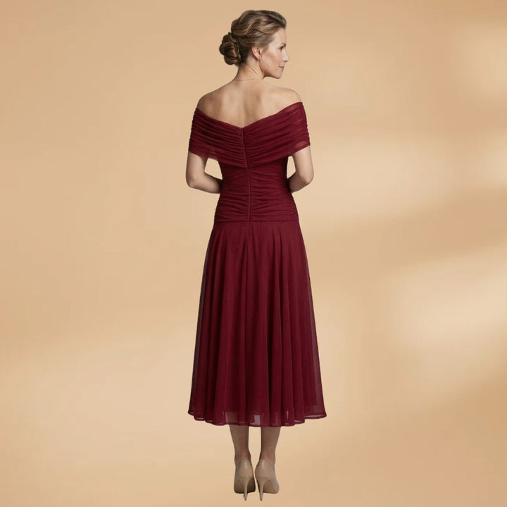 Diana | Vestido Midi Drapeado Ombros Descobertos Mulher