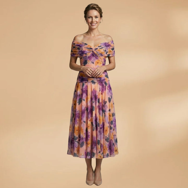 Diana | Vestido Midi Drapeado Ombros Descobertos Mulher