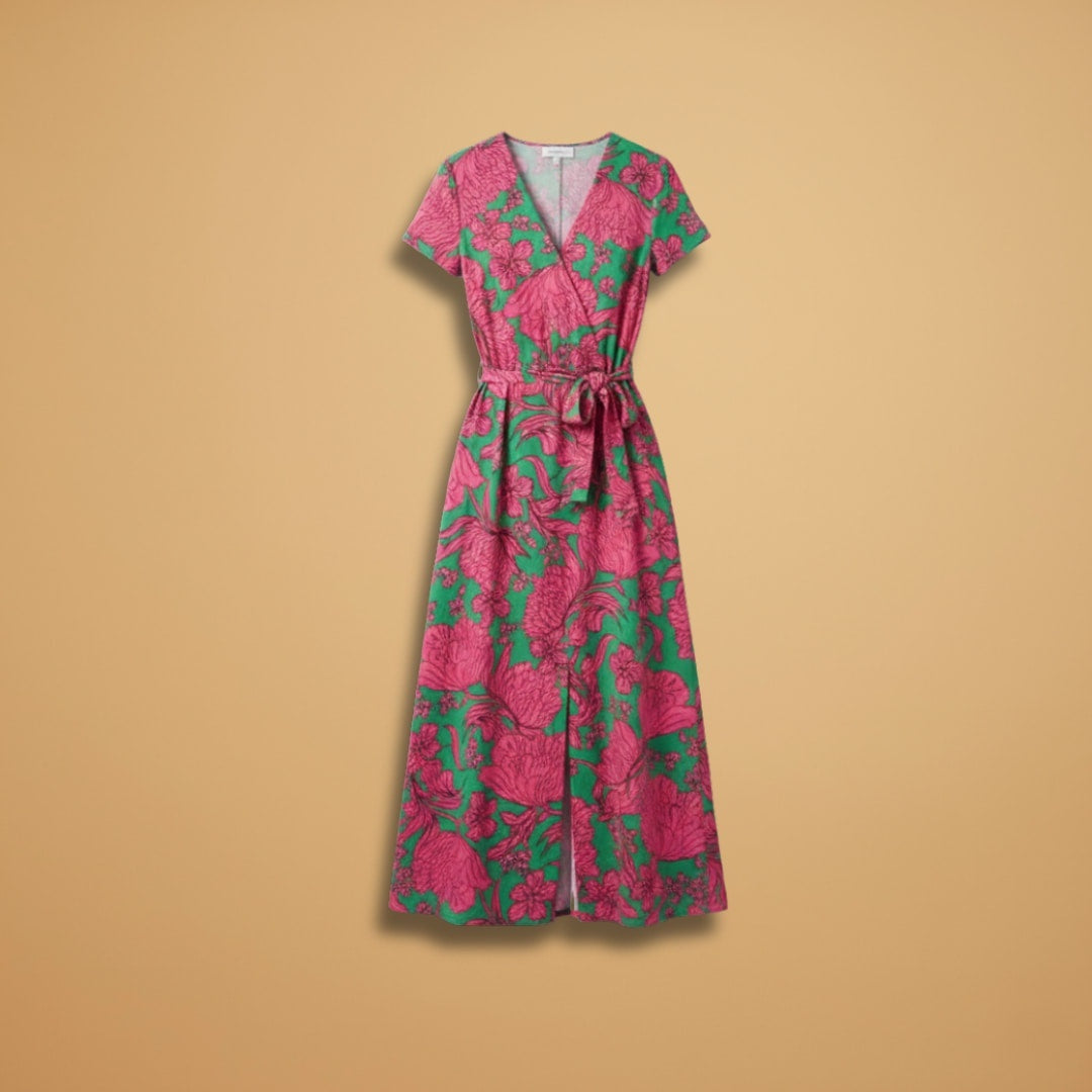 Violeta | Vestido Midi Envolvente de Verão Mulher Estampado
