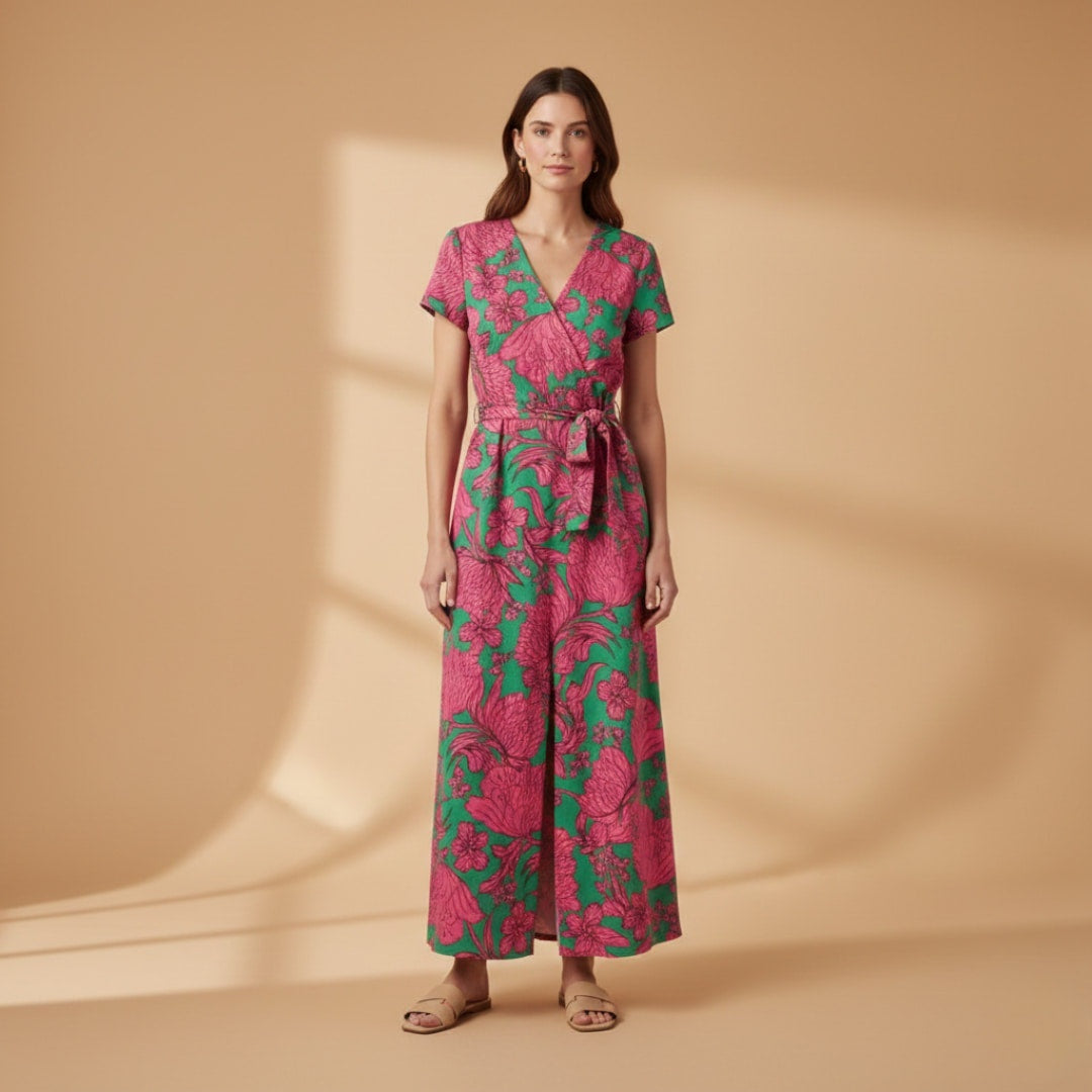 Violeta | Vestido Midi Envolvente de Verão Mulher Estampado