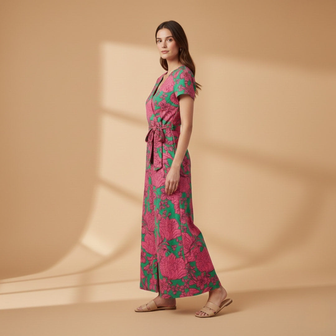 Violeta | Vestido Midi Envolvente de Verão Mulher Estampado