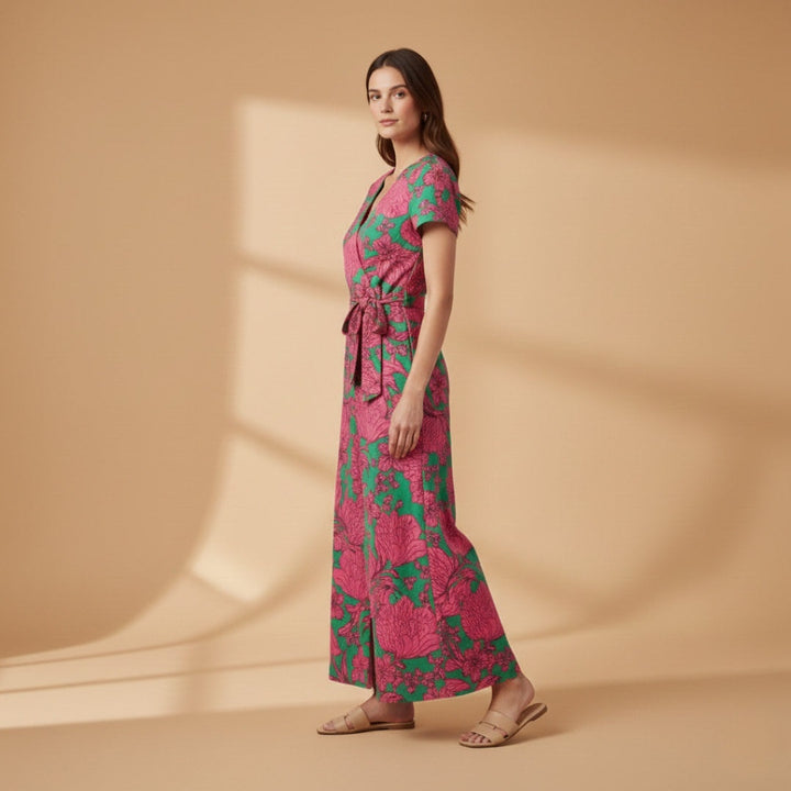 Violeta | Vestido Midi Envolvente de Verão Mulher Estampado
