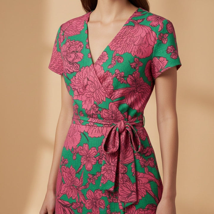 Violeta | Vestido Midi Envolvente de Verão Mulher Estampado