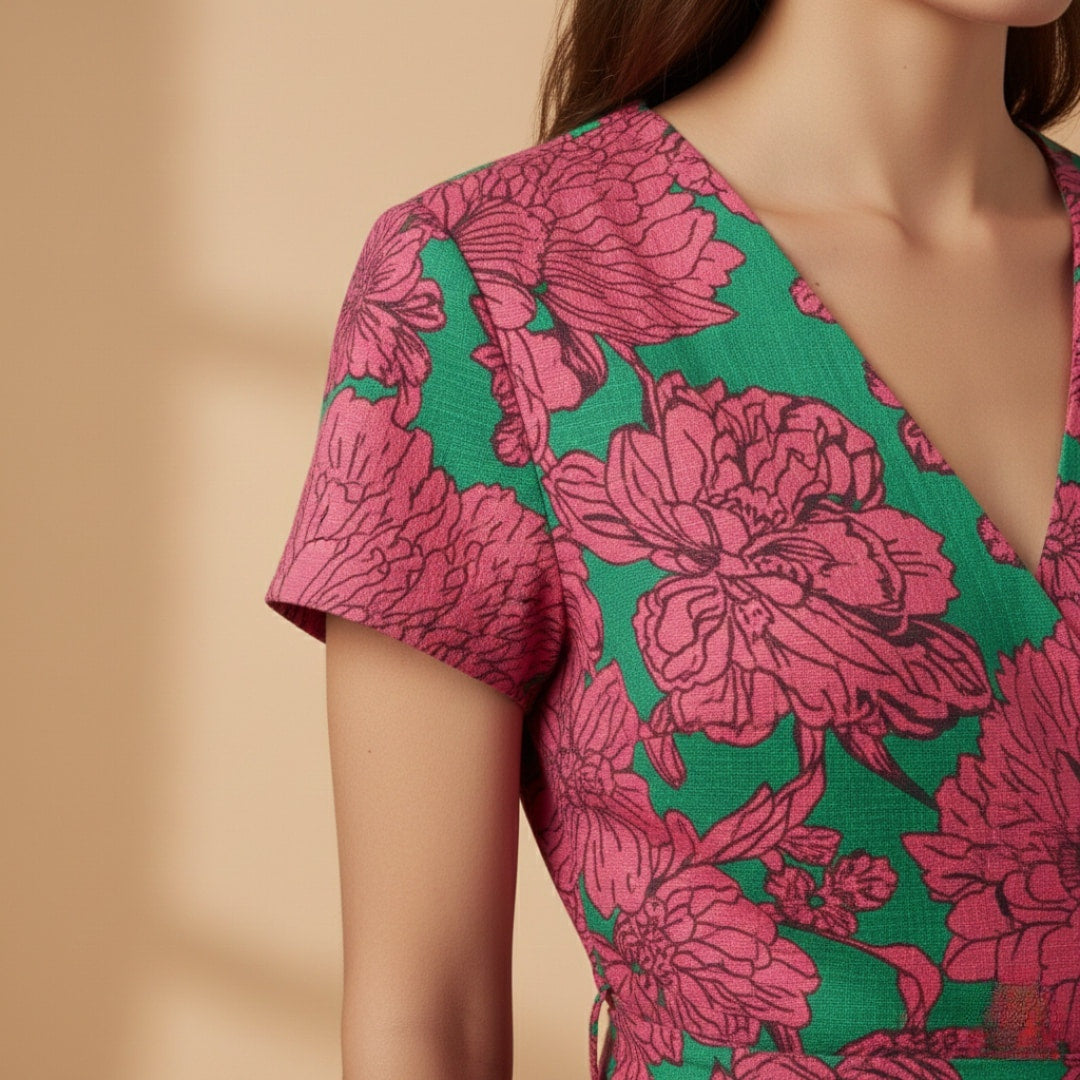 Violeta | Vestido Midi Envolvente de Verão Mulher Estampado