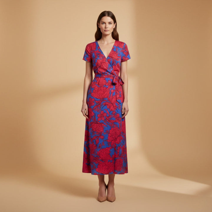 Violeta | Vestido Midi Envolvente de Verão Mulher Estampado