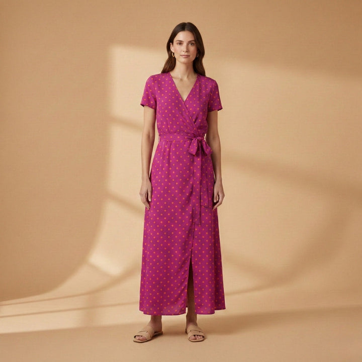 Violeta | Vestido Midi Envolvente de Verão Mulher Estampado