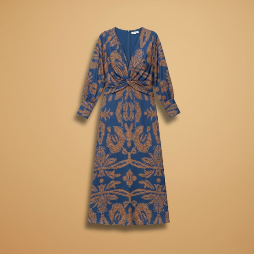 Mariana | Vestido Midi Envolvente Estampado Mulher Manga Comprida