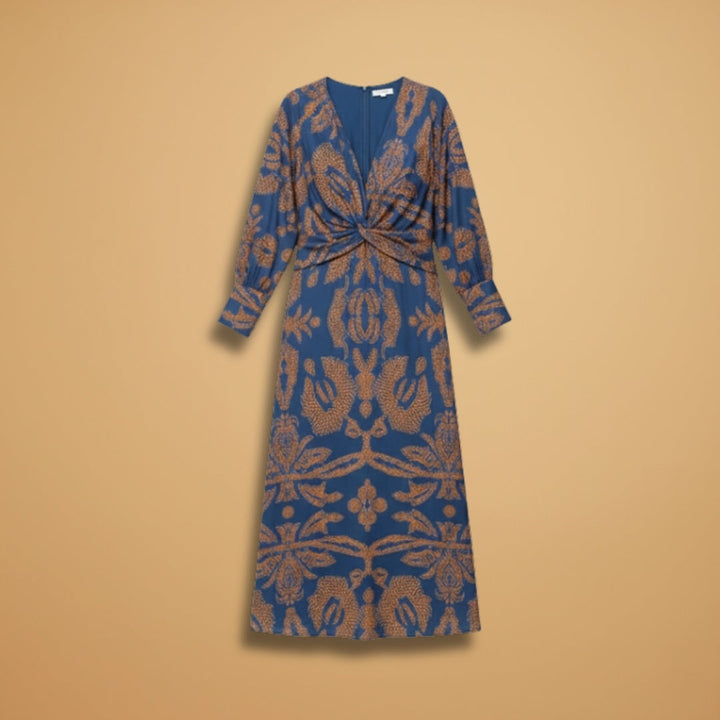 Mariana | Vestido Midi Envolvente Estampado Mulher Manga Comprida