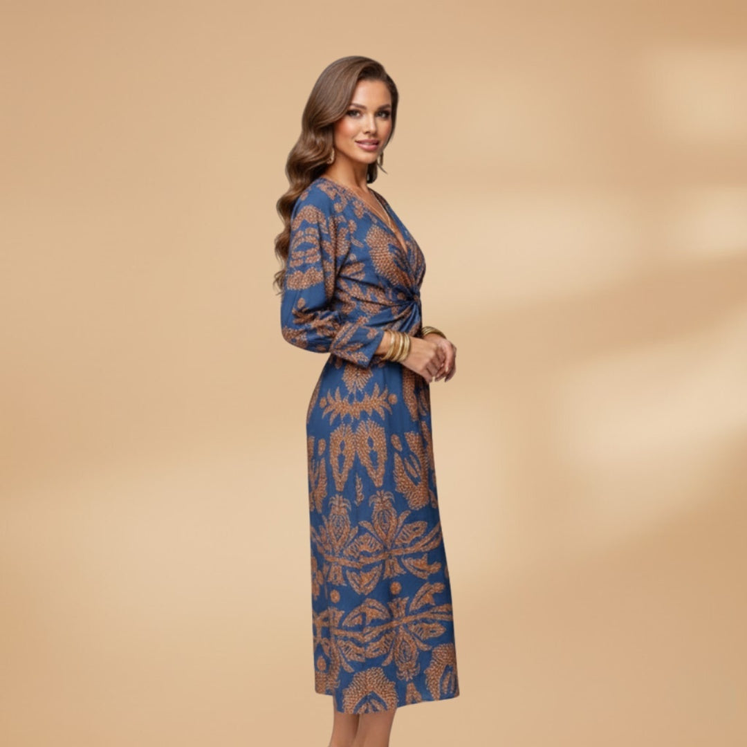 Mariana | Vestido Midi Envolvente Estampado Mulher Manga Comprida
